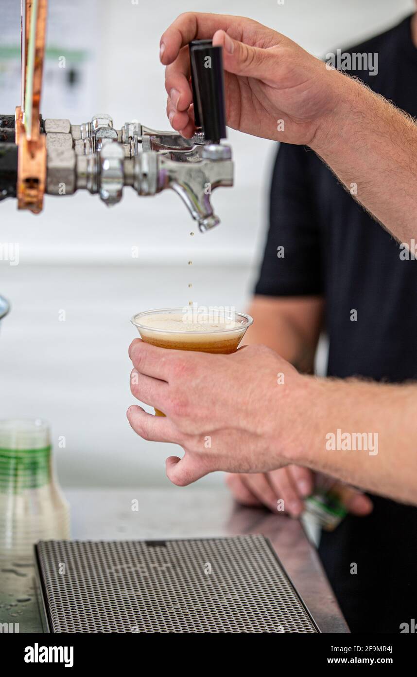 Beer being served at an outdoor festival Stock Photo