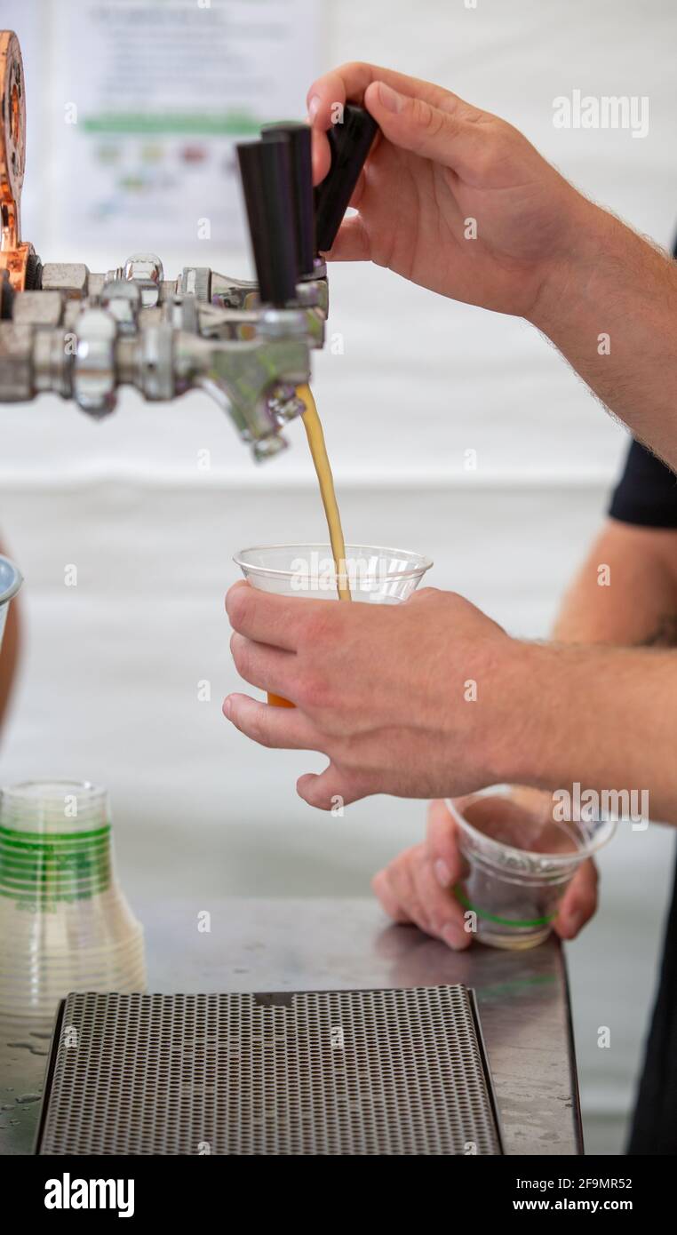 Beer being served at an outdoor festival Stock Photo