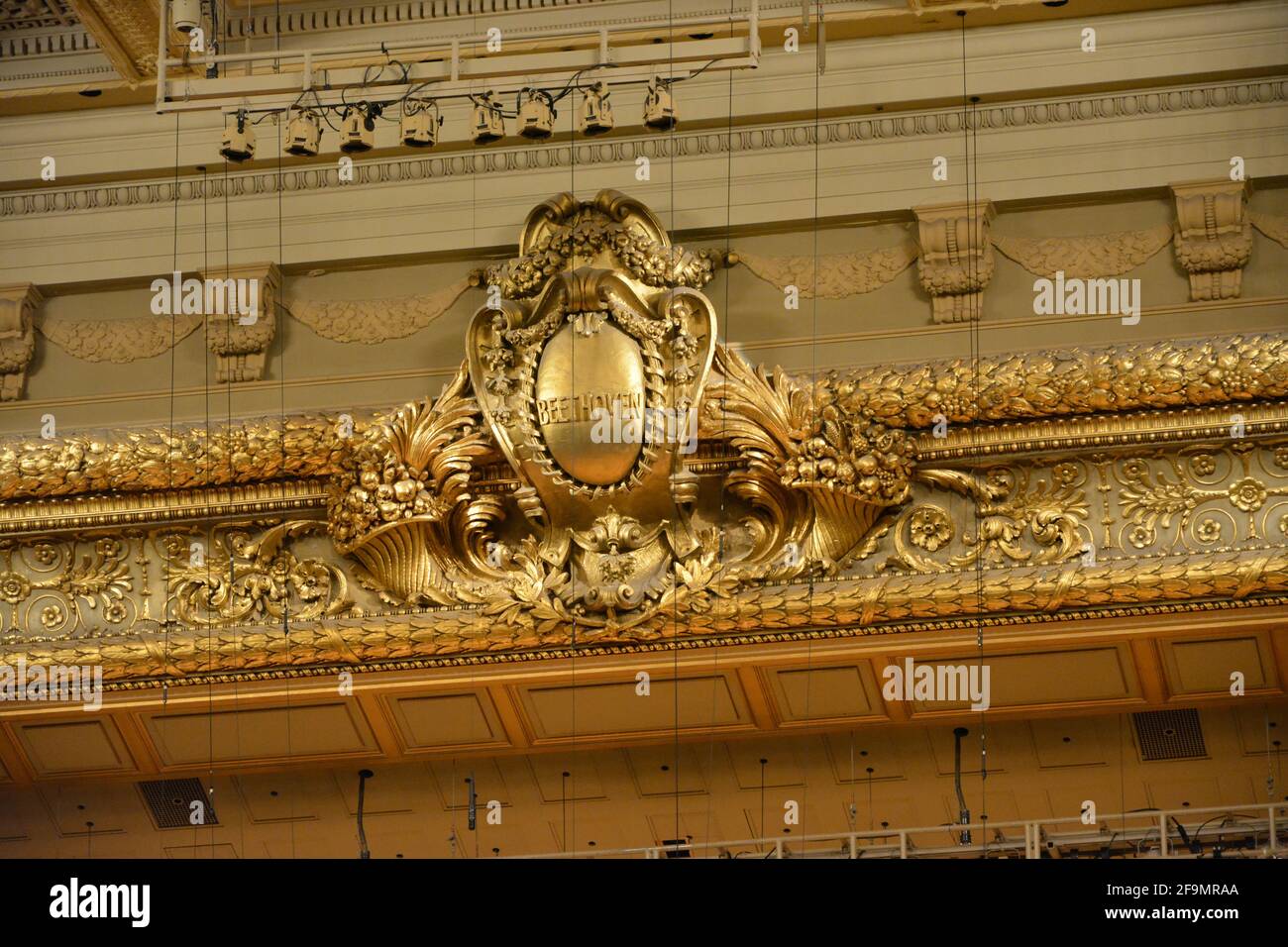 Boston Symphony Hall, interior decoration detail with the name of Beethoven Stock Photo