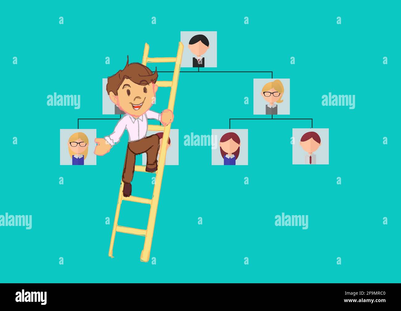 man on a ladder, moving up the organizational hierarchy, ladder to