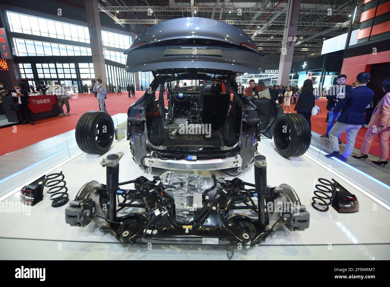 SHANGHAI, CHINA APRIL 19, 2021 Visitors look at a dismantled