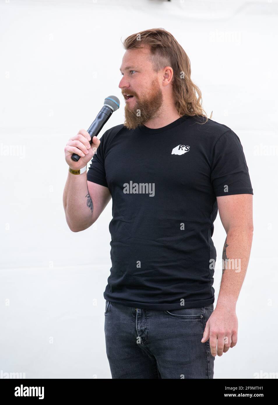 Comedian Brett Blake performing at the Melbourne Beer Festival, February 2021. Stock Photo