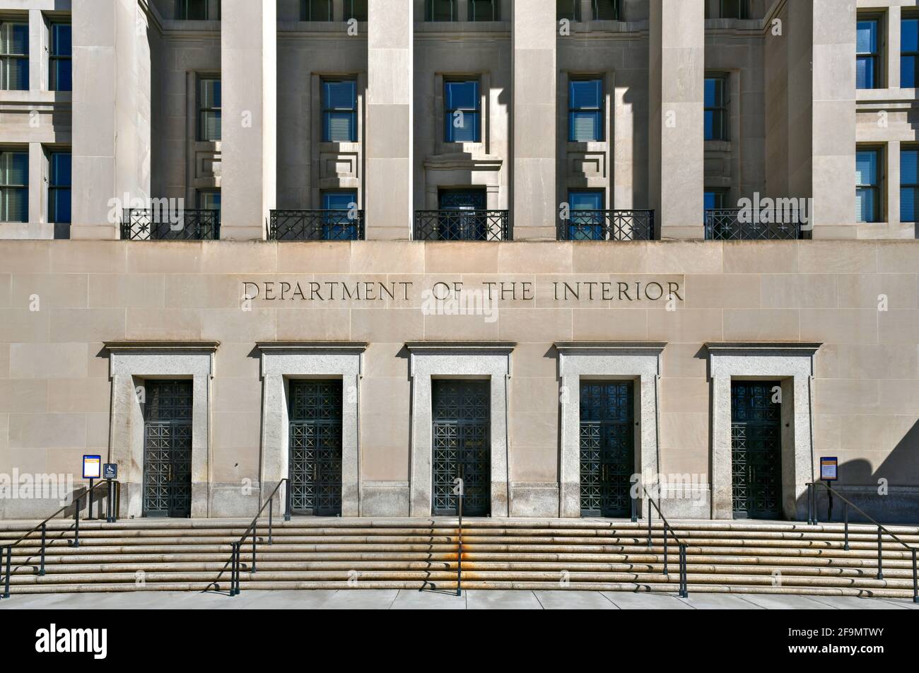 Washington, DC - Apr 3, 2021: Stewart Lee Udal Building, the main building of the US Department of the Interior. Stock Photo