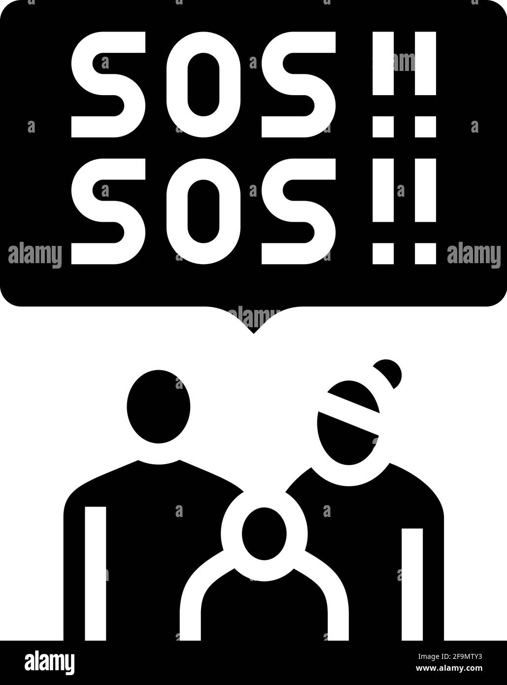 family refugee sos glyph icon vector illustration Stock Vector