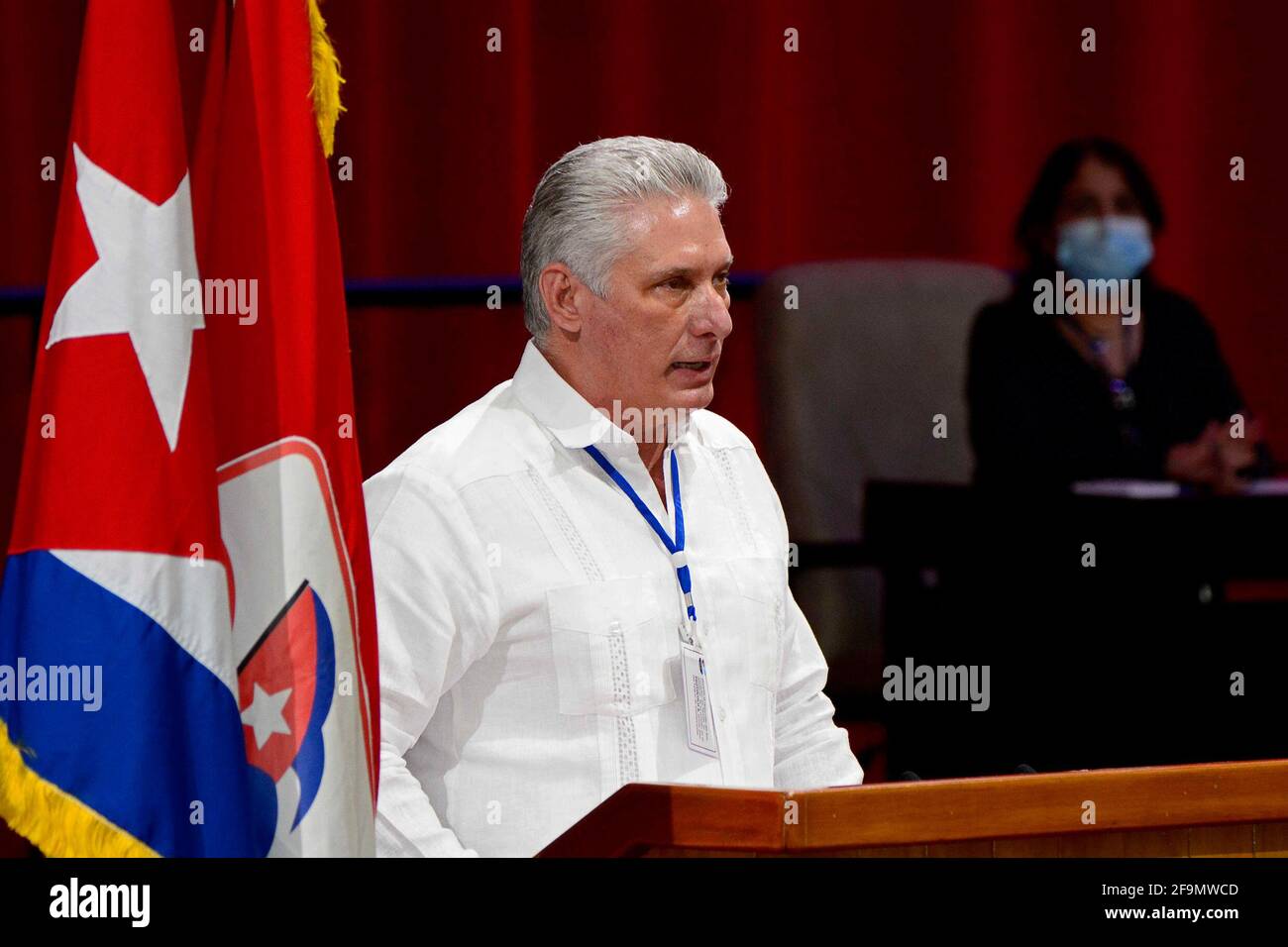 (210420) -- HAVANA, April 20, 2021 (Xinhua) -- Cuban President Miguel Diaz-Canel speaks during the Eighth Congress of the Communist Party of Cuba (PCC) in Havana, Cuba, April 18, 2021. Diaz-Canel was elected Monday the new First Secretary of the PCC Central Committee, as the successor to 89-year-old Raul Castro, local media reported. (Prensa Latina via Xinhua) Stock Photo