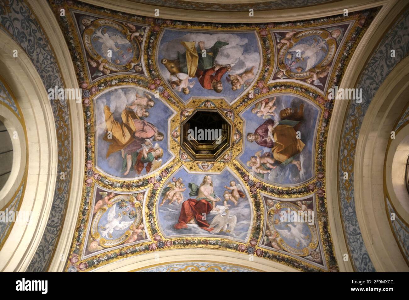 Frescoes on the ceiling of the Ducal Chapel in the Castle Estense in Ferrara Italy Stock Photo
