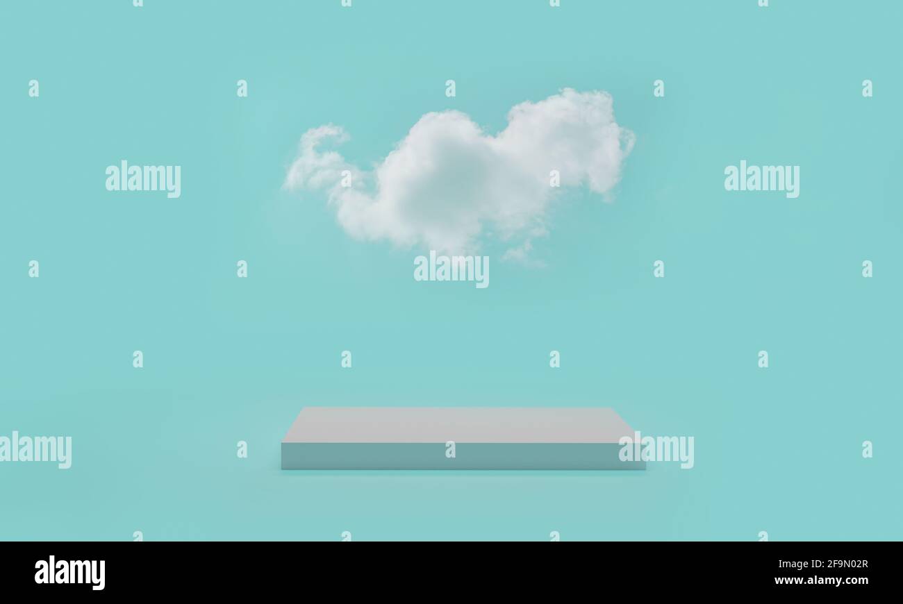 3d rendering. Minimal podium scene with cloud on blue background ...