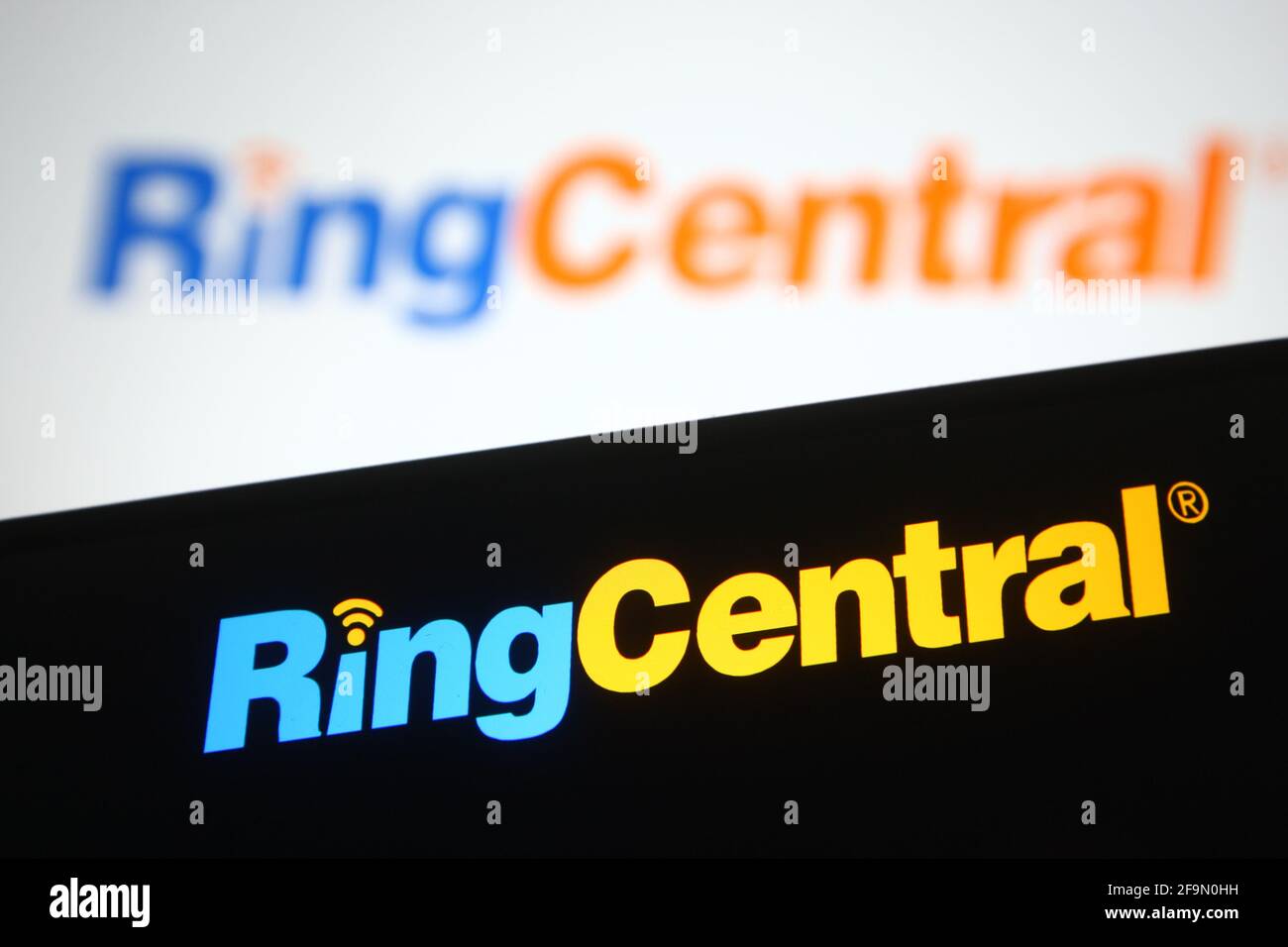 In this photo illustration a RingCentral logo is seen on a