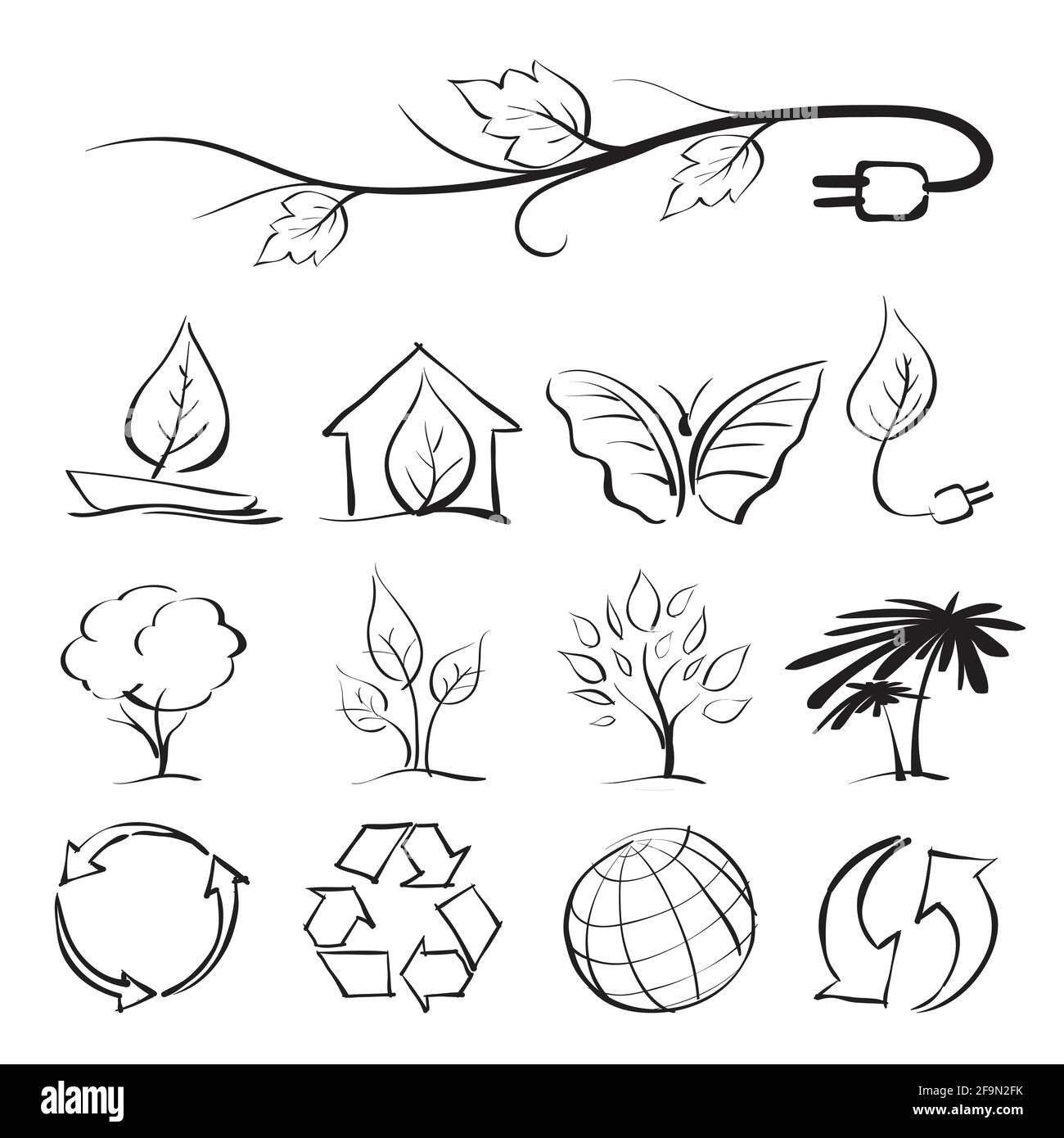 Vector, ecology icon set, graphic pen hand sketch style Stock Vector ...