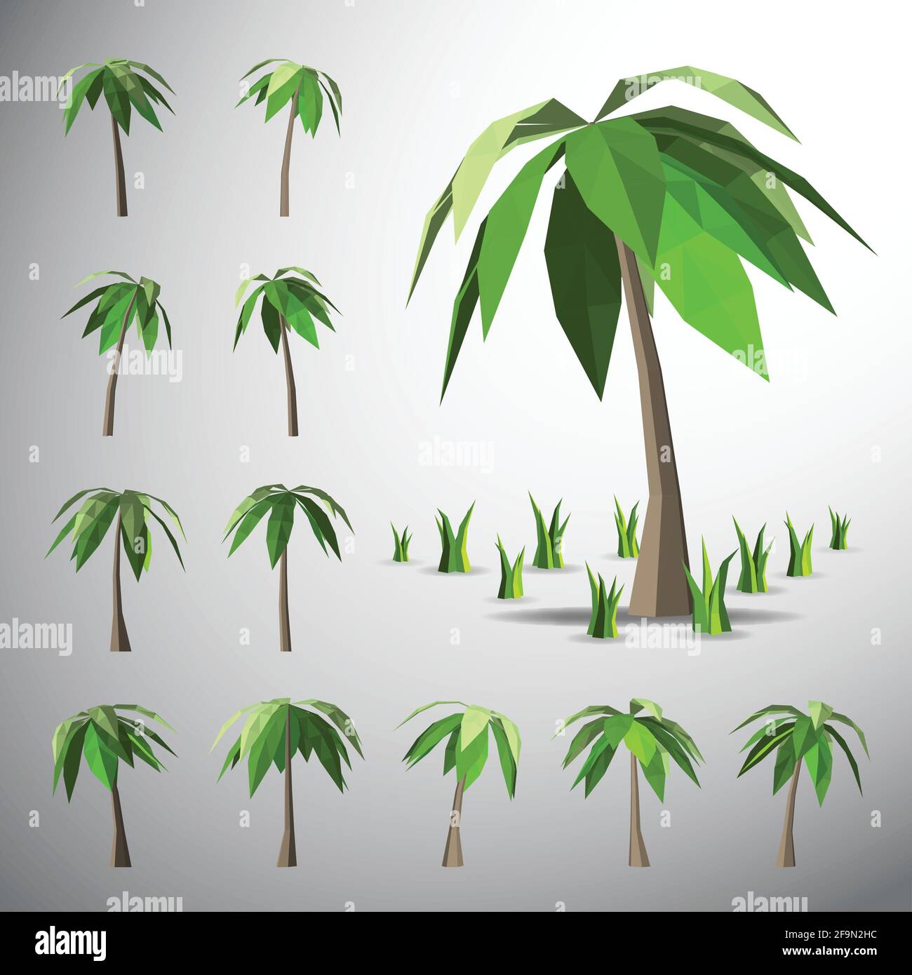 Vector, Low polygon 3D palm tree  and grasses Stock Vector