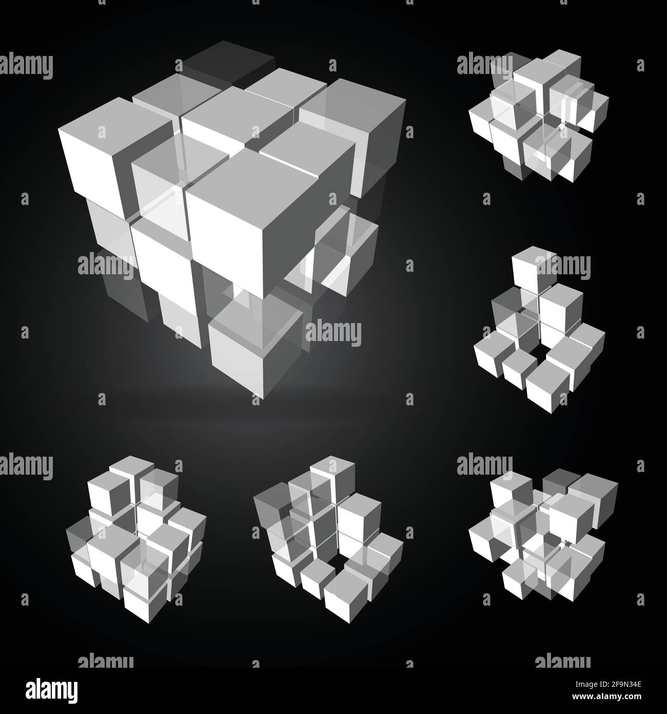 Vector, 3Ds cubic pattern, EPS files with high flexibility. You can create your own by remove some block out. Stock Vector