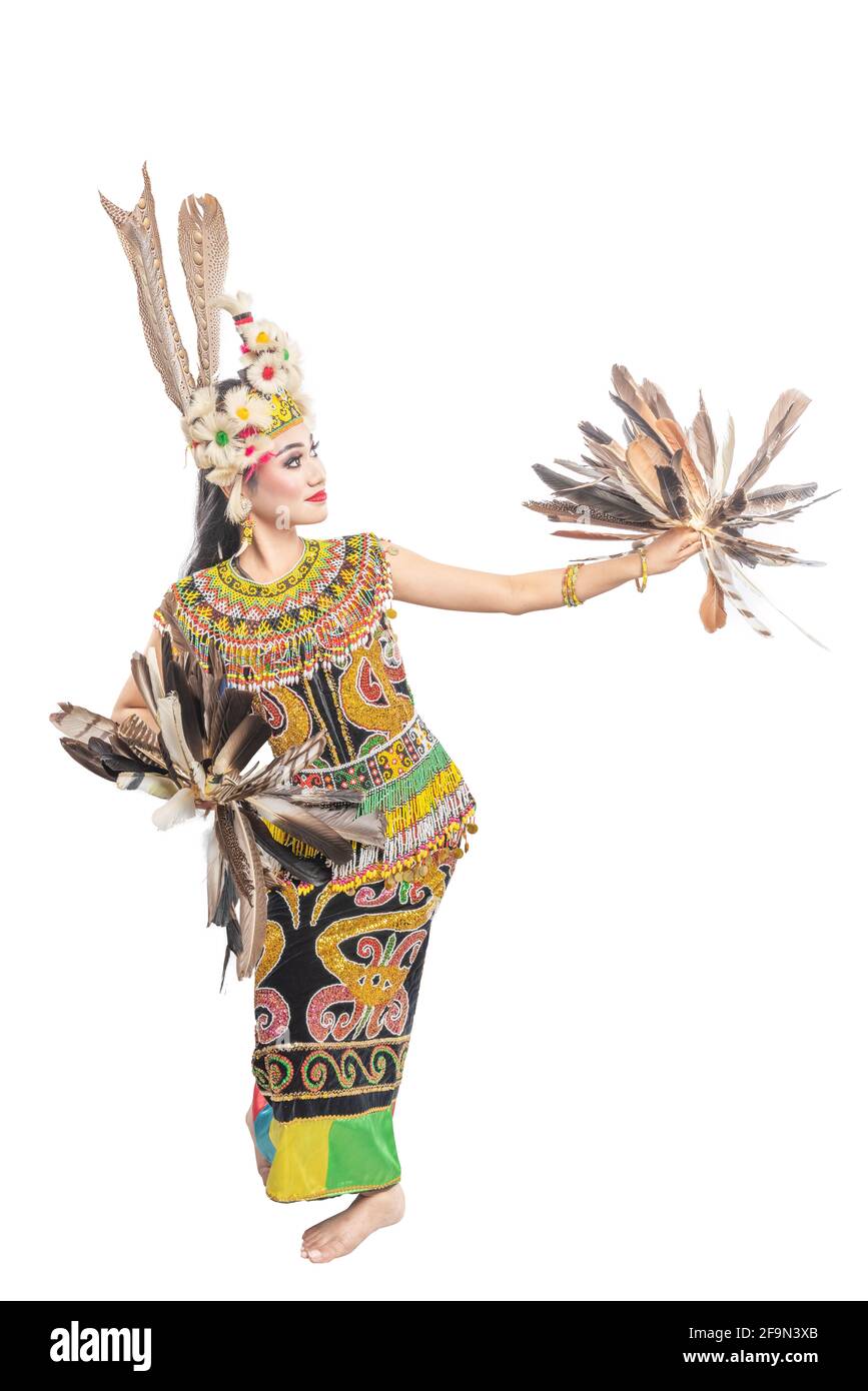 Asian woman dancing East Kalimantan traditional dance (GiringGiring