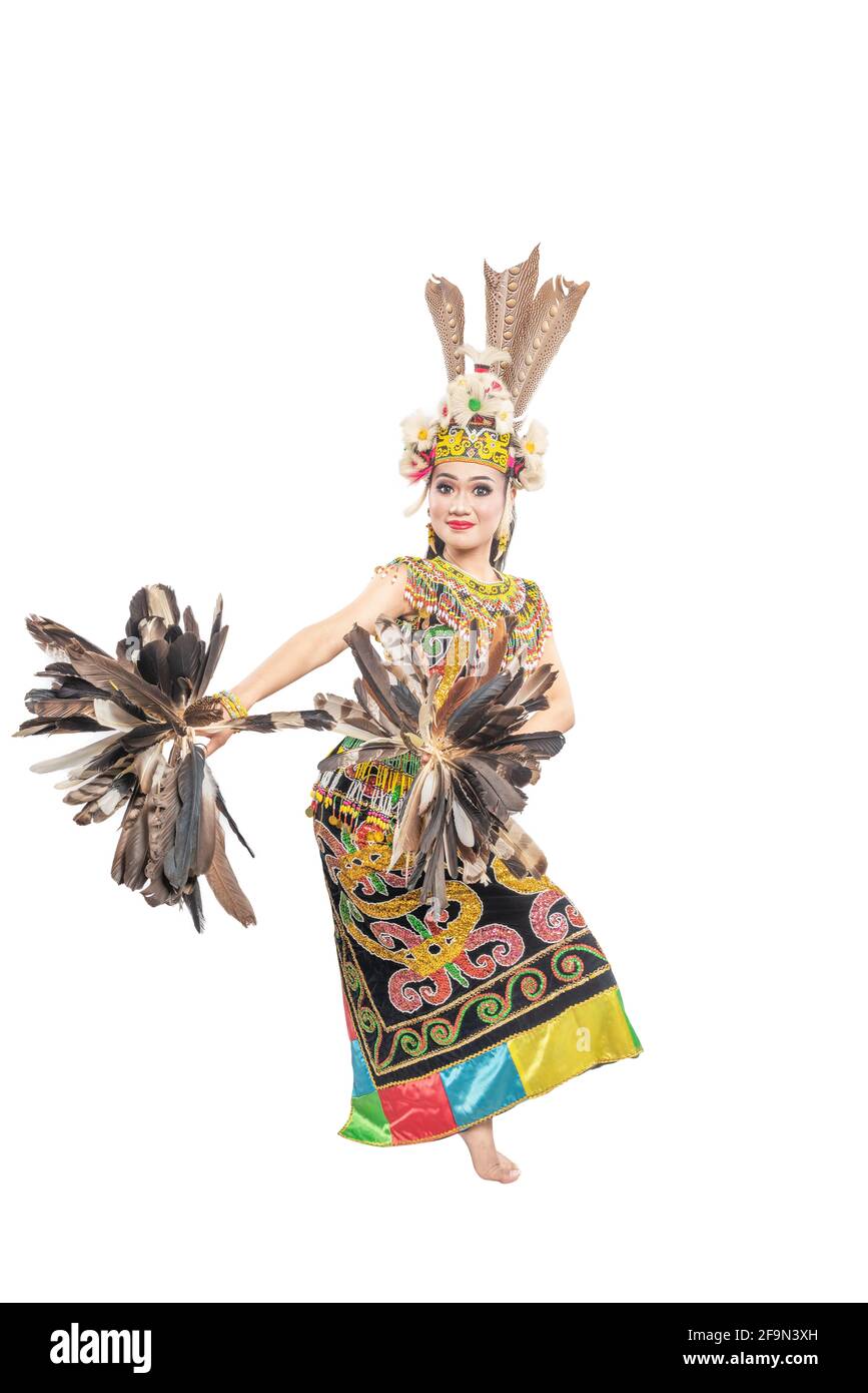 Asian woman dancing East Kalimantan traditional dance (GiringGiring