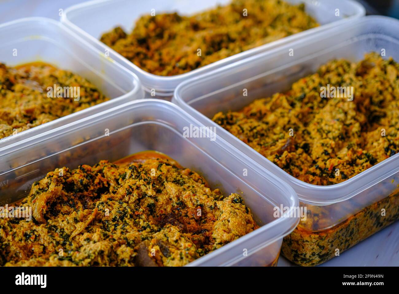 Bowls of Nigerian Egusi Melon Soup Sauce Ready to serve Stock Photo Alamy