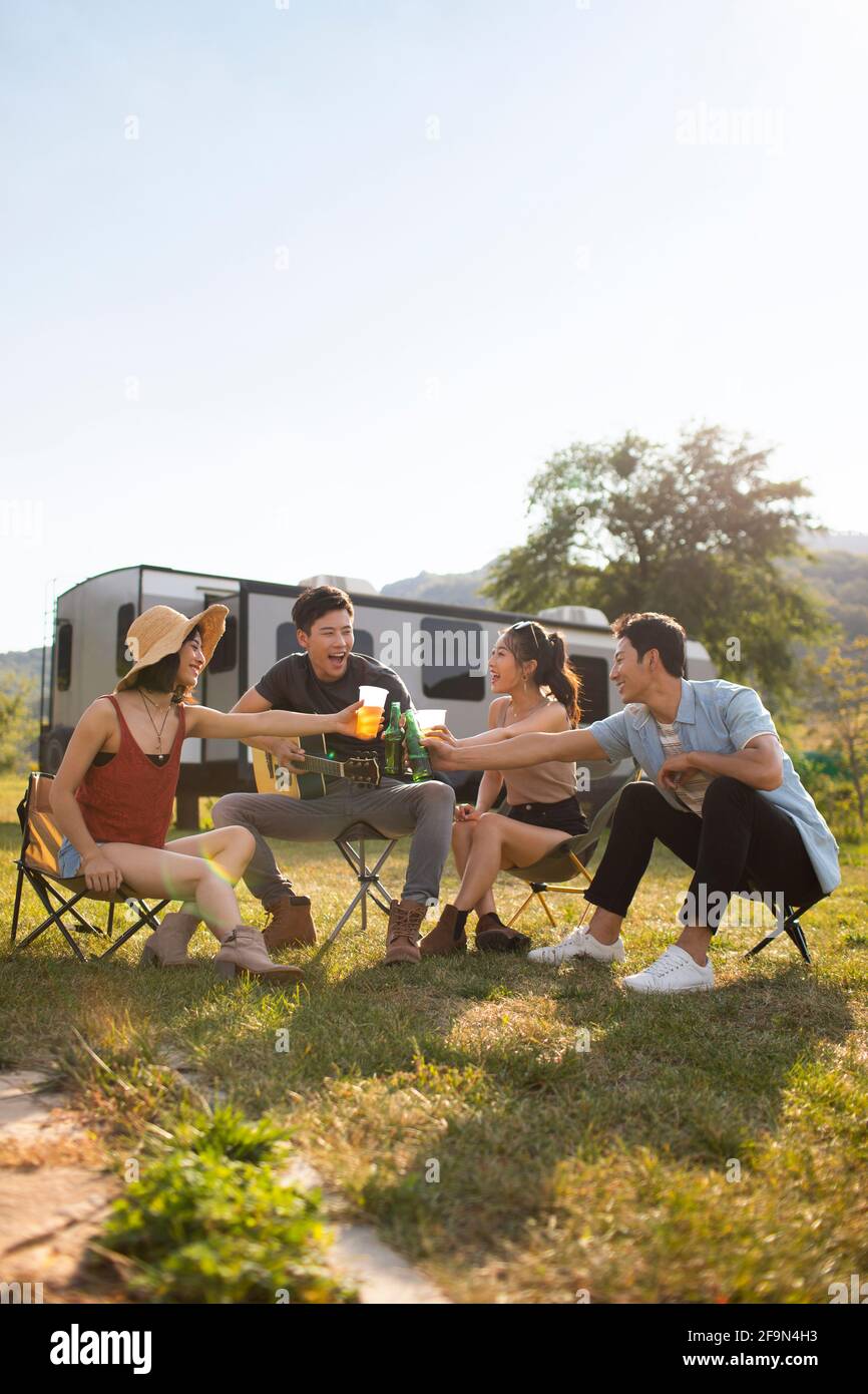 Happy friends motor home hi-res stock photography and images - Alamy