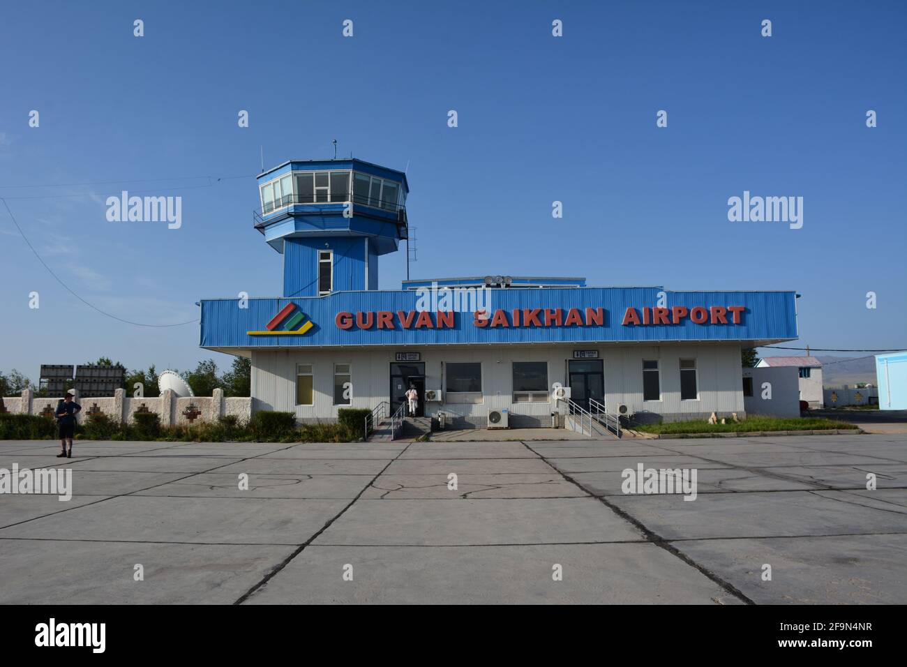 The main building and control tower at Dalanzadgad Airport, Ömnögovi Province, Mongolia, the gateway to the Gobi Desert. Stock Photo