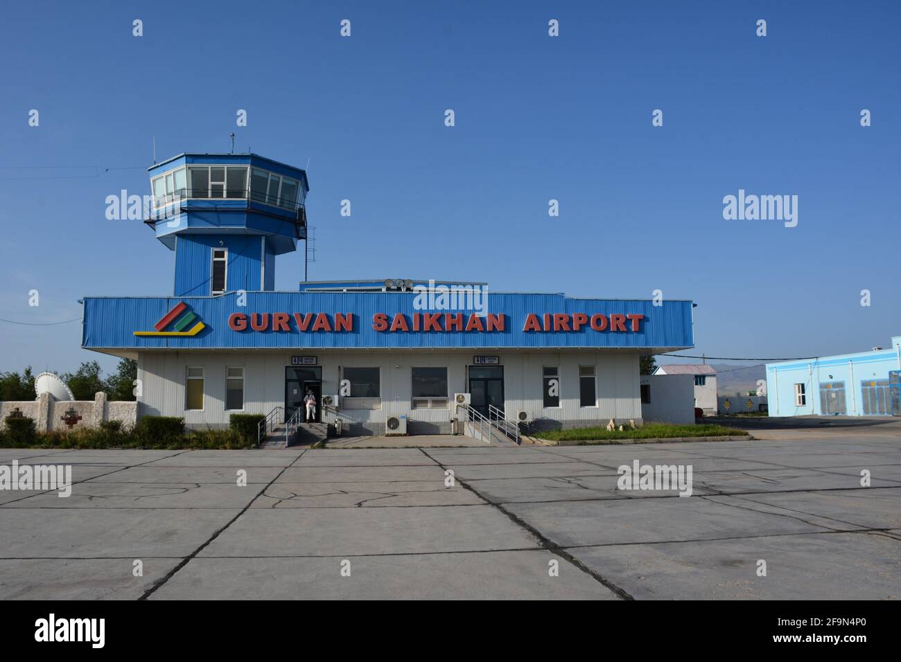 The main building at Gurvan Saikhan public airport at Dalanzadgad, Ömnögovi Province, Mongolia. The airport is the gateway to the Gobi Desert. Stock Photo