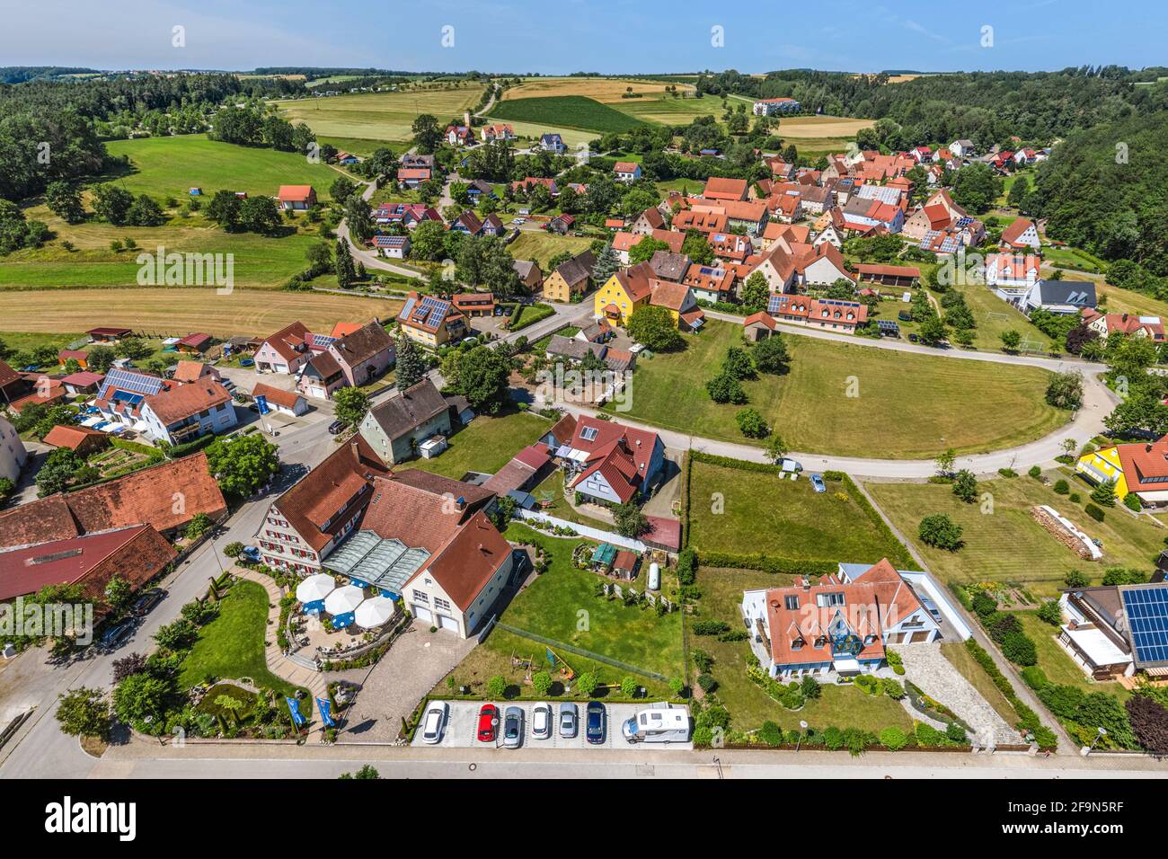 Aerial view to lake centre of Enderndorf on Brombachsee Stock Photo