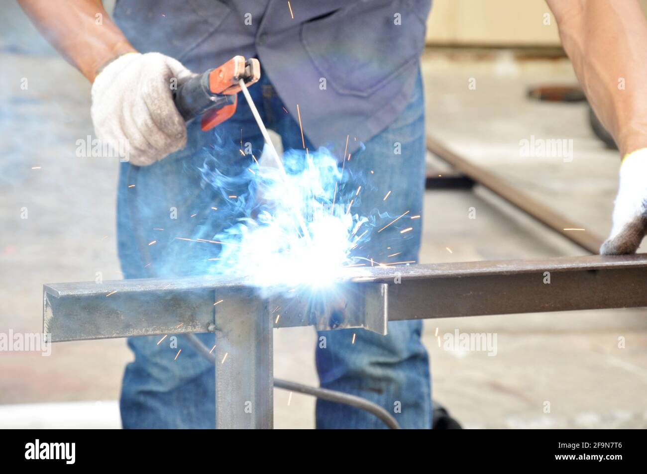 Arc welding (or stick welding Stock Photo Alamy