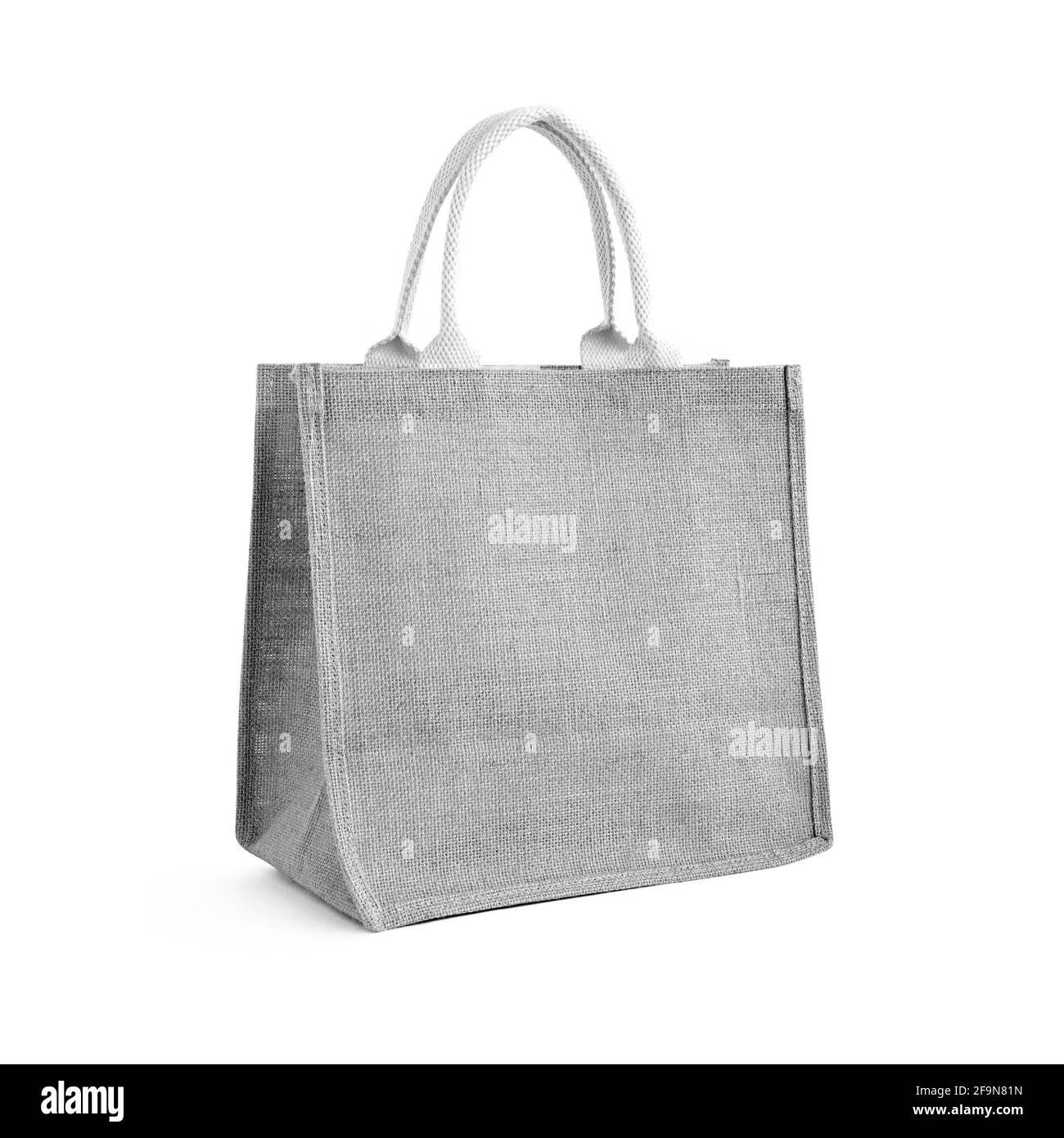 Hessian or jute bag - reusable gray shopping bag with loop handles - isolated Stock Photo