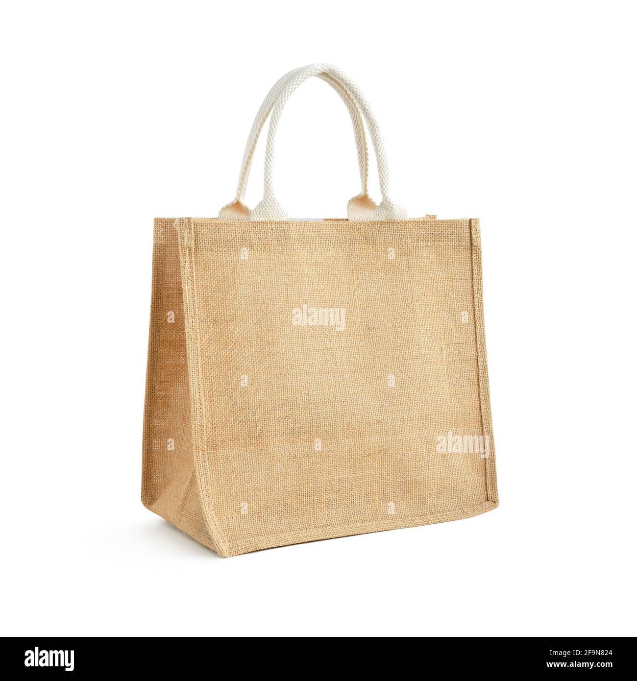 Hessian or jute bag - reusable brown shopping bag with loop handles - isolated Stock Photo