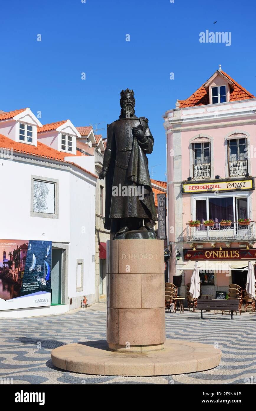 Statue of D.Pedro in Cascais, Portugal. Stock Photo
