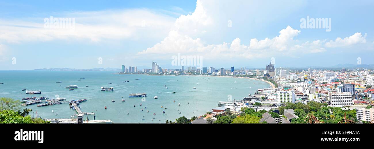 Panoramic view of Pattaya beach and Pattaya city - eastern Thailand Stock Photo
