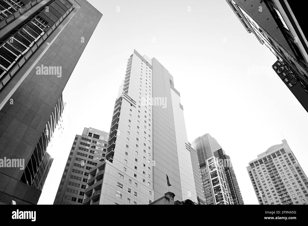 Group of high rise buildings in downtown or CBD - looking  up angle Stock Photo