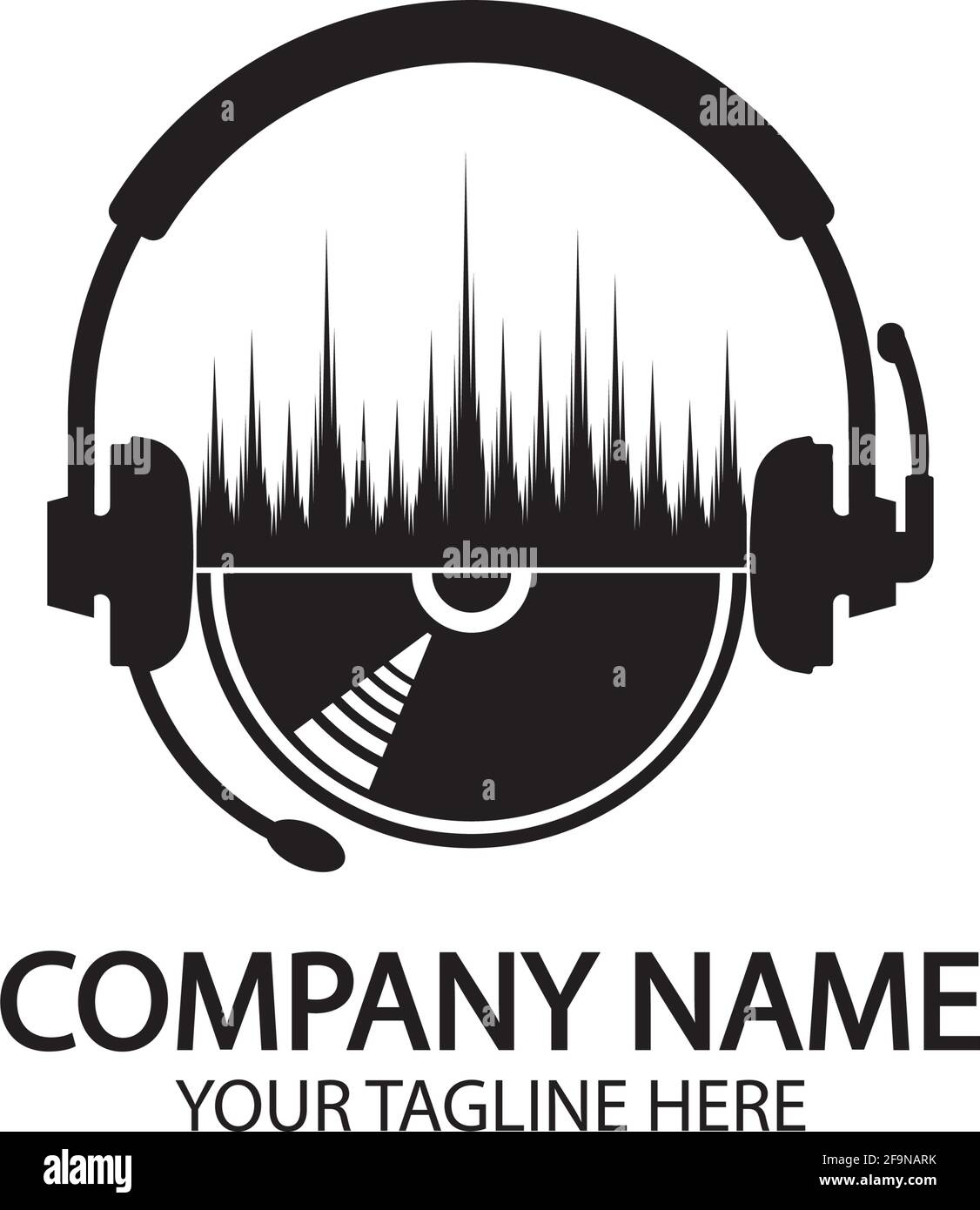 Headphones with microphone and sound waves beats, concept of radio