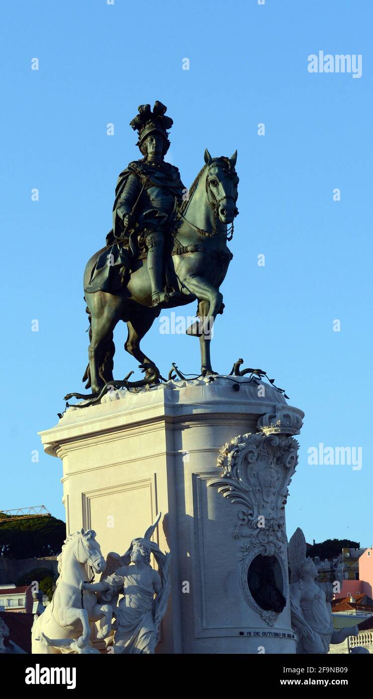 Statue of Statue of King José I in Praça do Comércio, Lisbon, Portugal. Stock Photo