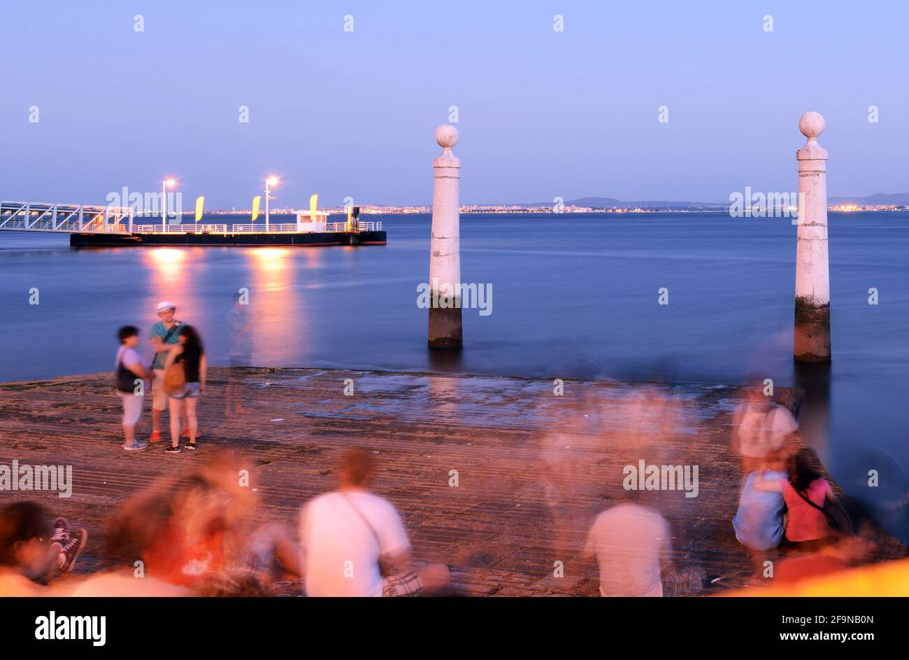 Columns Pier (Portuguese: Cais das Colunas) by the Tagus river in Lisbon, Portugal. Stock Photo