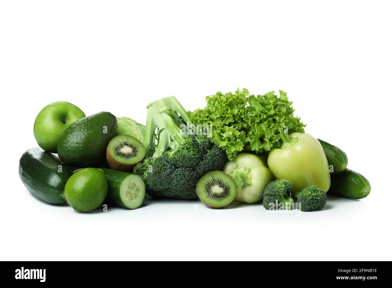 Fresh green vegetables isolated on white background Stock Photo - Alamy