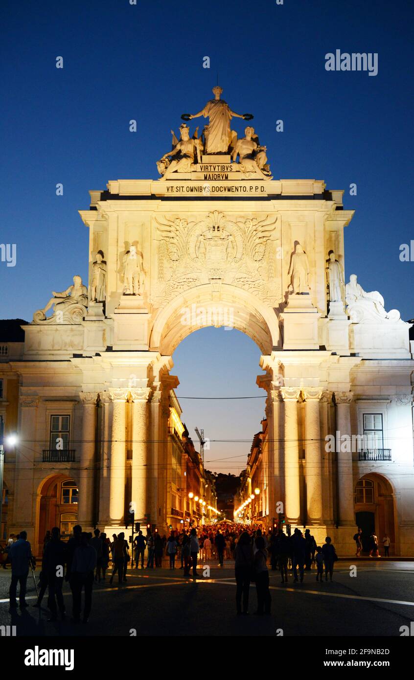 Augusta Street Triumphal Arch in the Praça do Comércio in Lisbon, Portugal. Stock Photo