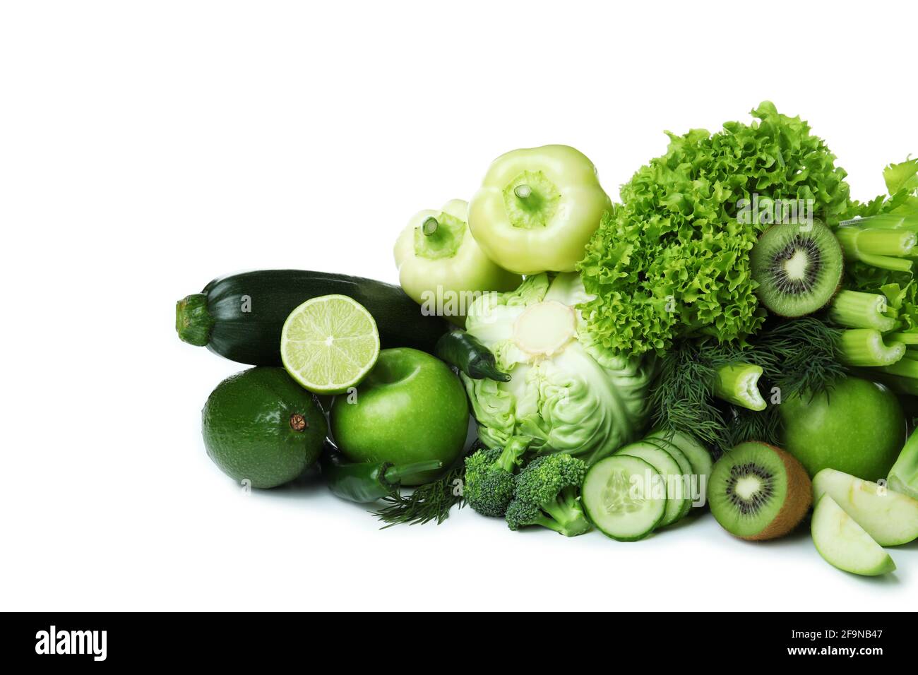 Fresh green vegetables isolated on white background Stock Photo - Alamy