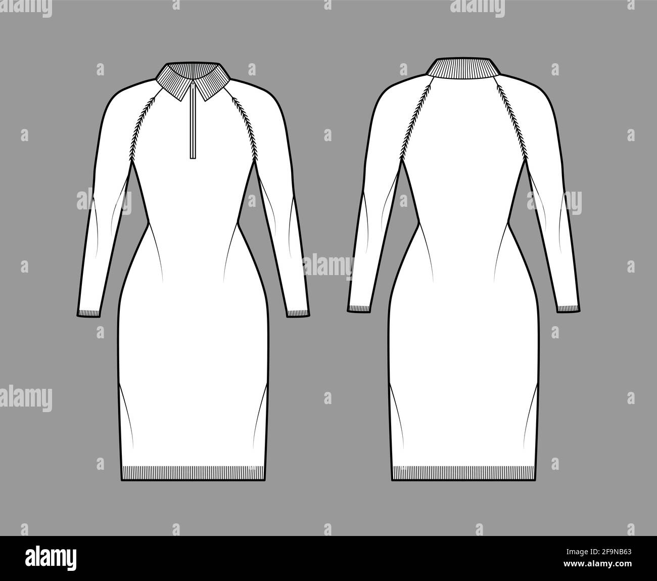 Zipup dress Sweater technical fashion illustration with rib henley