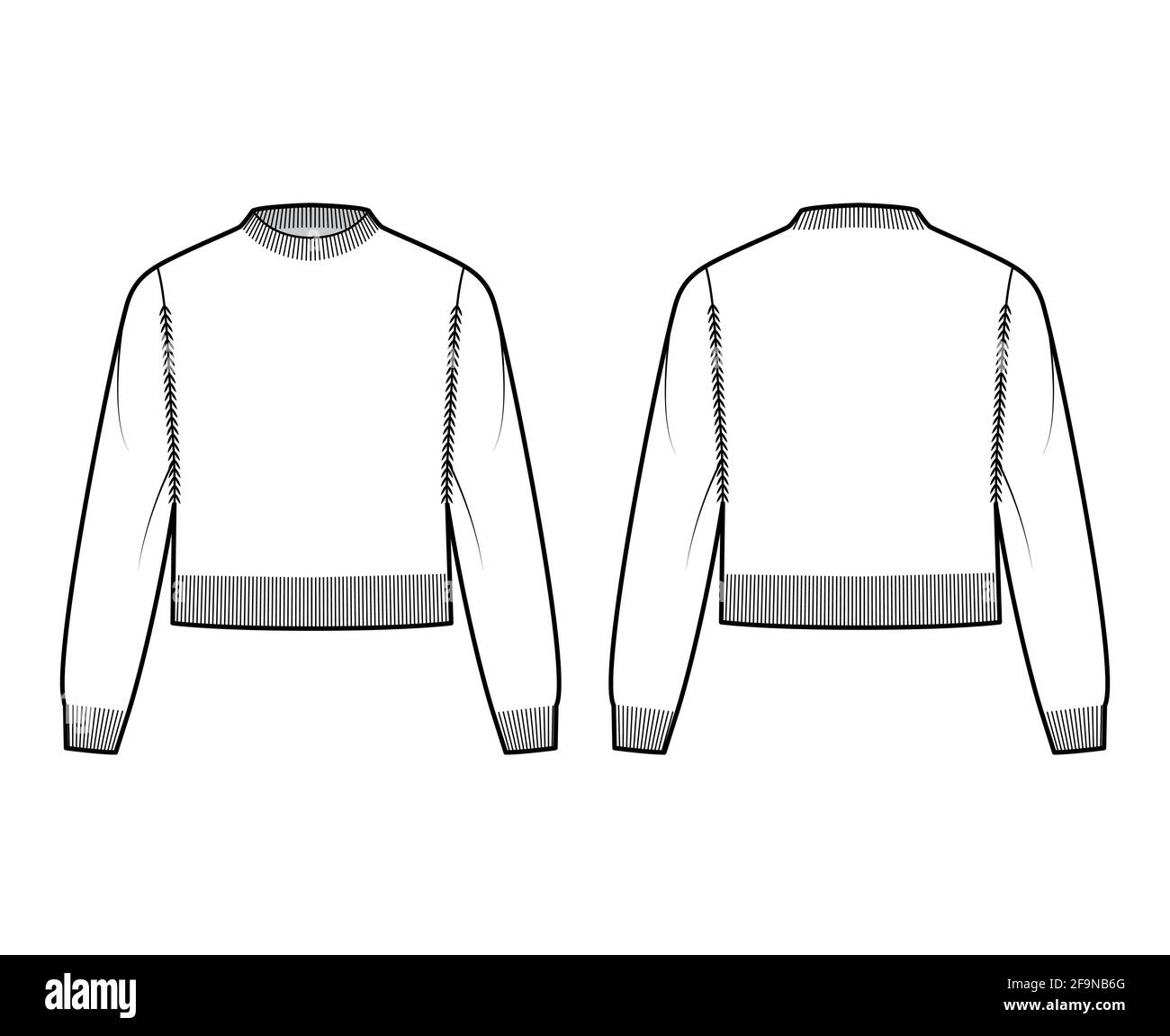 Fisherman cropped Sweater technical fashion illustration with rib ...