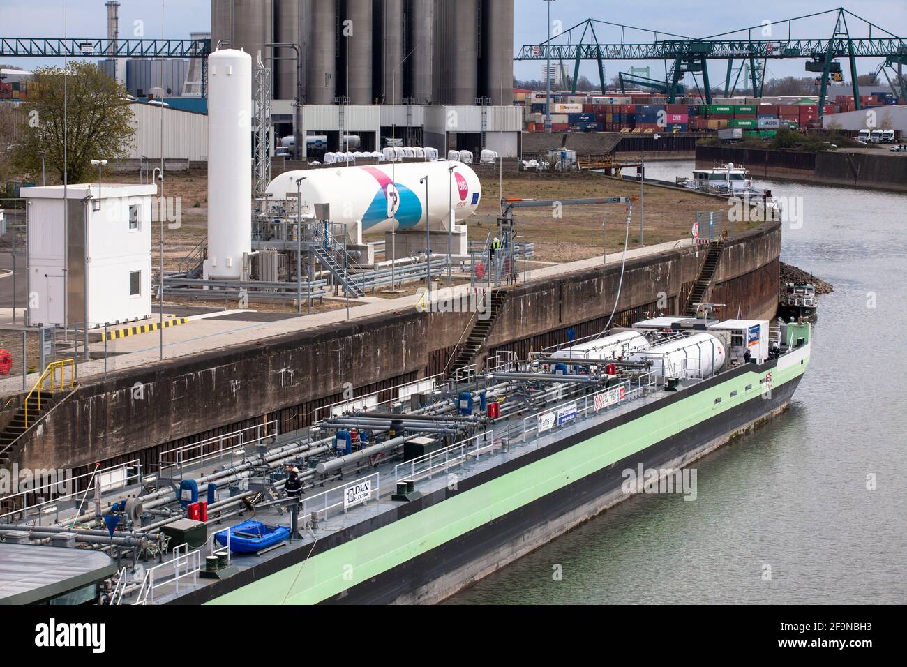 the natural gaspowered tanker ship Ecotanker II at the shoretoship