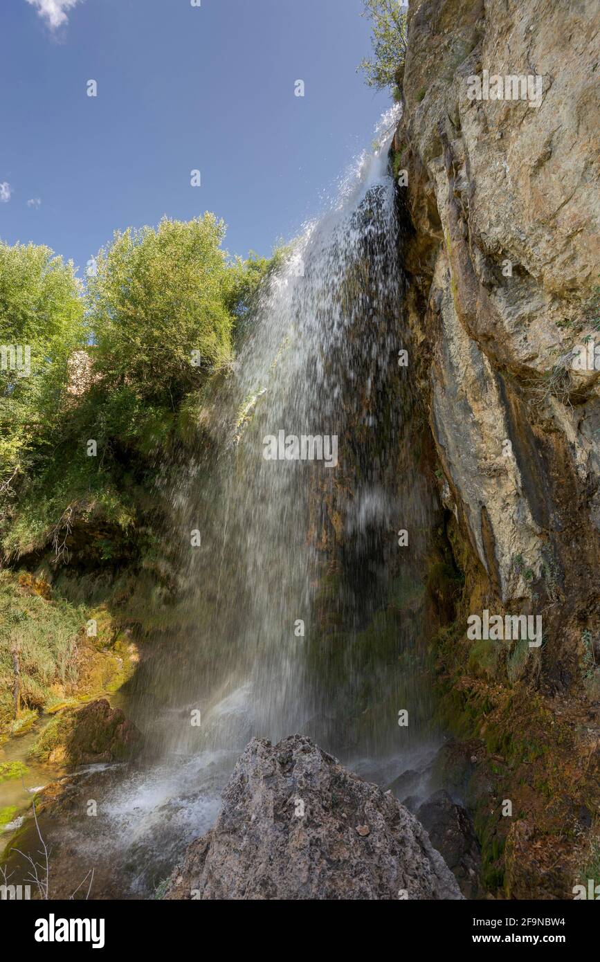 Waterfall “Molino de la Chorrera”. It is located in the River Jucar, Serrania de Cuenca Natural Park, Spain Stock Photo