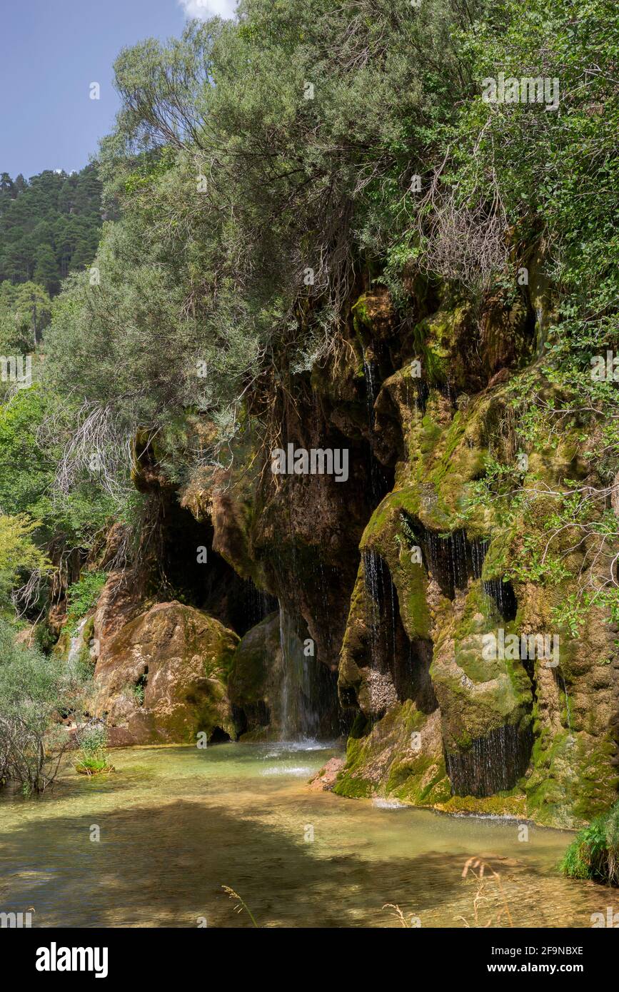 Waterfall in the source of the River Cuervo, Serrania de Cuenca Natural Park, Spain Stock Photo