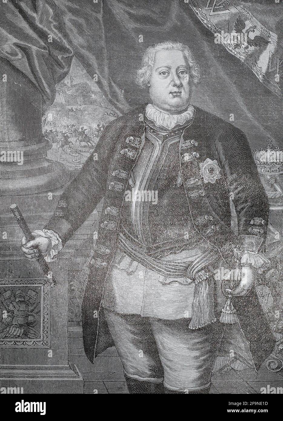 Frederick William I known as the 'Soldier King' was the king in Prussia and elector of Brandenburg from 1713 until his death in 1740, as well as prince of Neuchâtel. He was succeeded by his son, Frederick the Great. Stock Photo