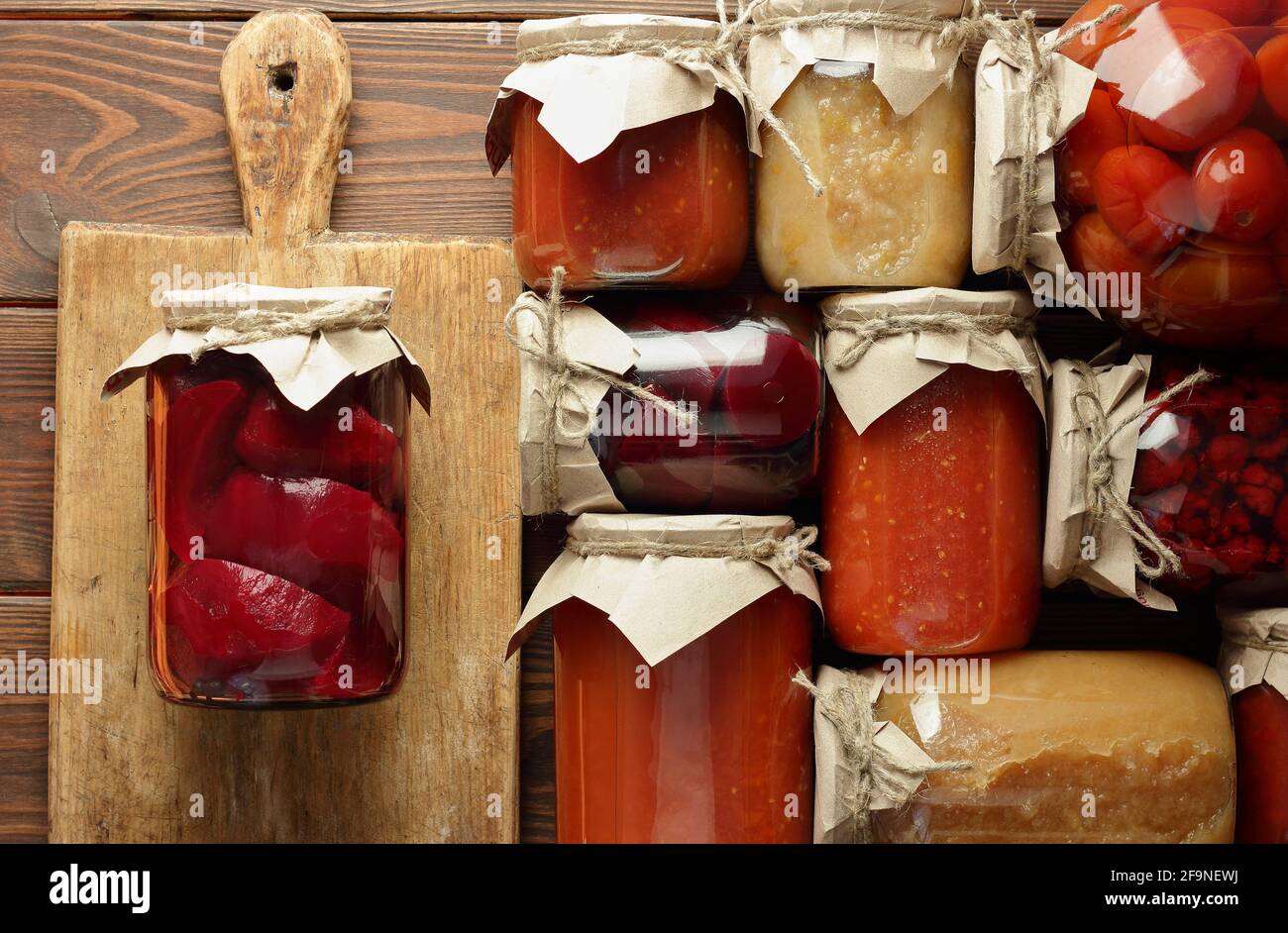 Assortment of canned vegetables and fruits food in plastic free jars