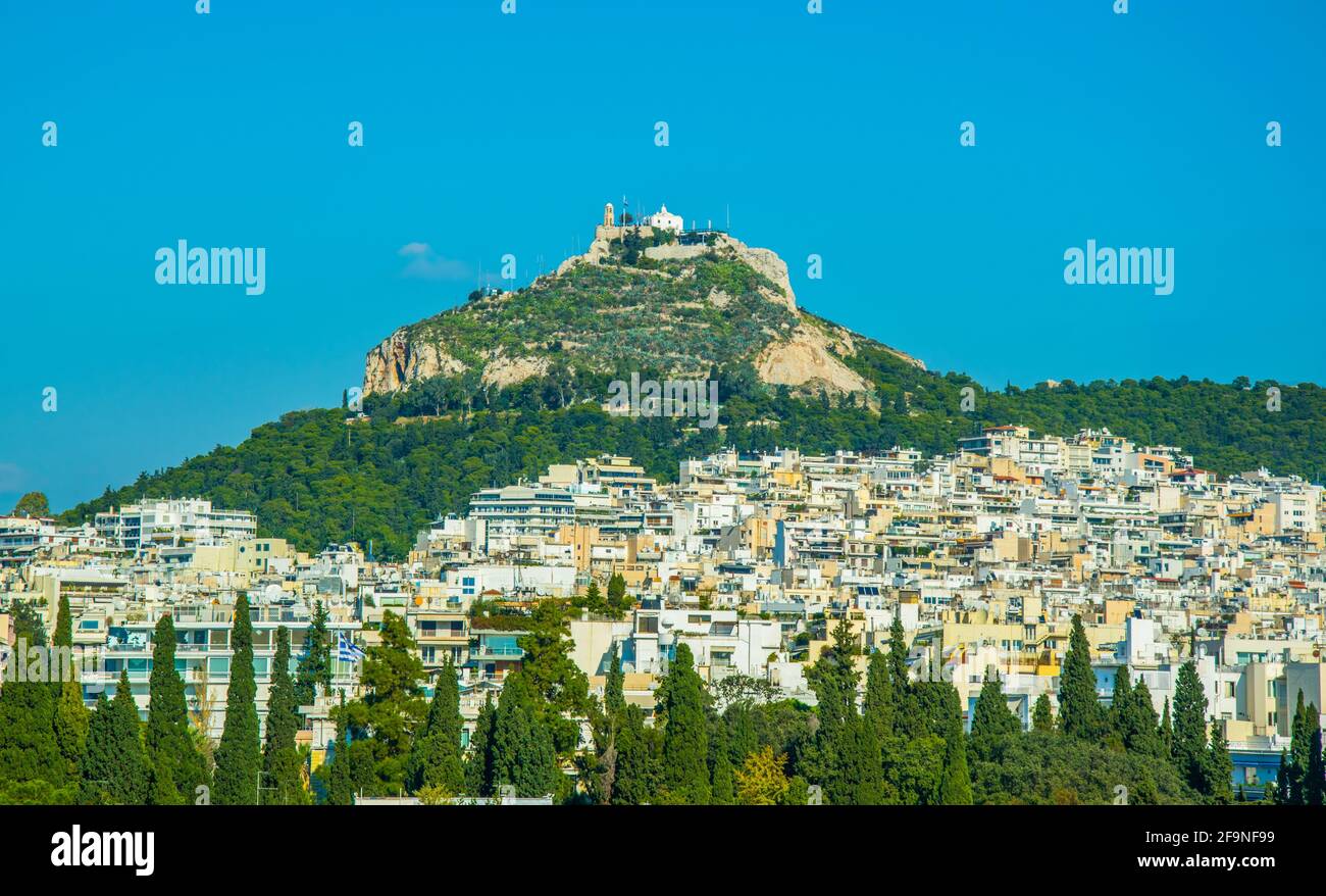 Lycabetus Hill also known as Lykabettos or Lykavittos, is a Cretaceous  limestone hill in Athens at 300 meters (908 feet) above sea level. Attica -  Gre Stock Photo - Alamy