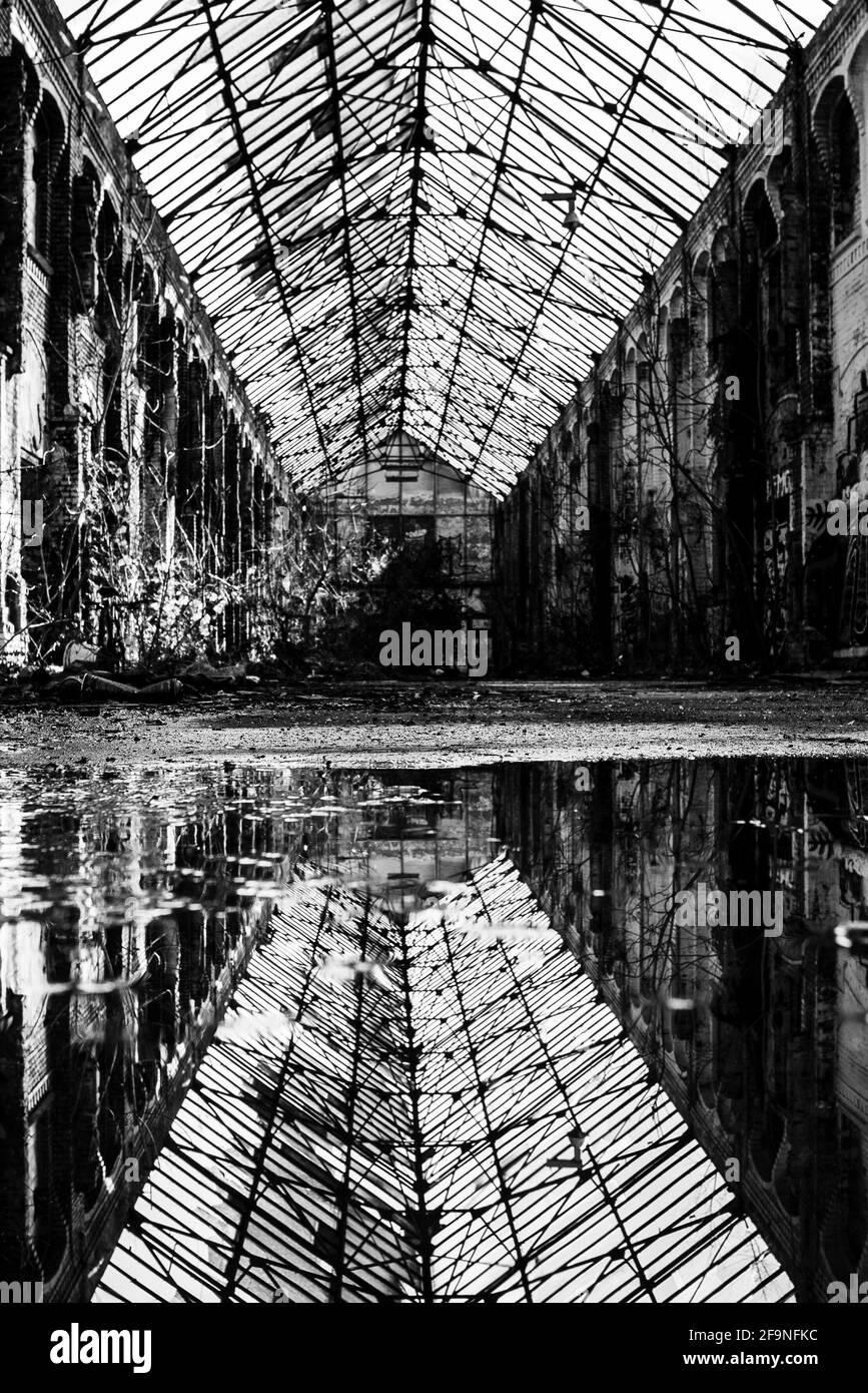 vertical-grayscale-of-the-inner-side-of-an-abandoned-ruined-building