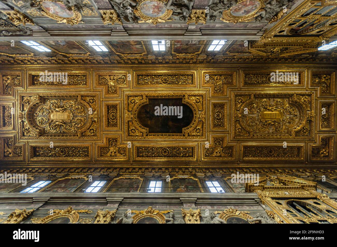 Florence, Italy. Basilica della Santissima Annunziata (Santissima Annunziata church) interior. Roman Catholic church with beautiful art in Firenze Stock Photo