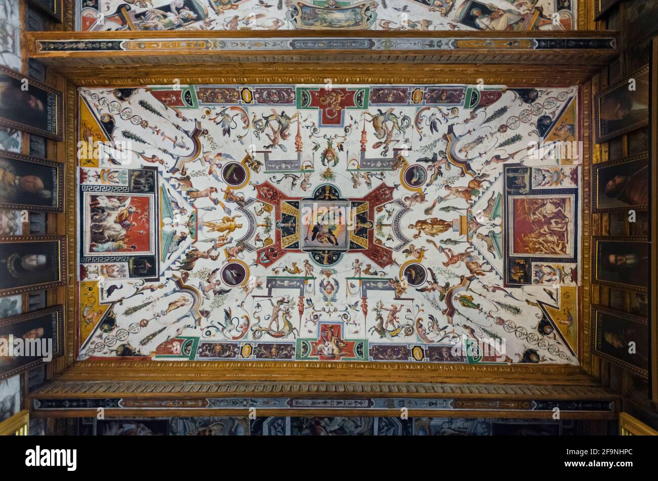 Florence, Italy. Interior of Uffizi museum Gallery, the most famous
