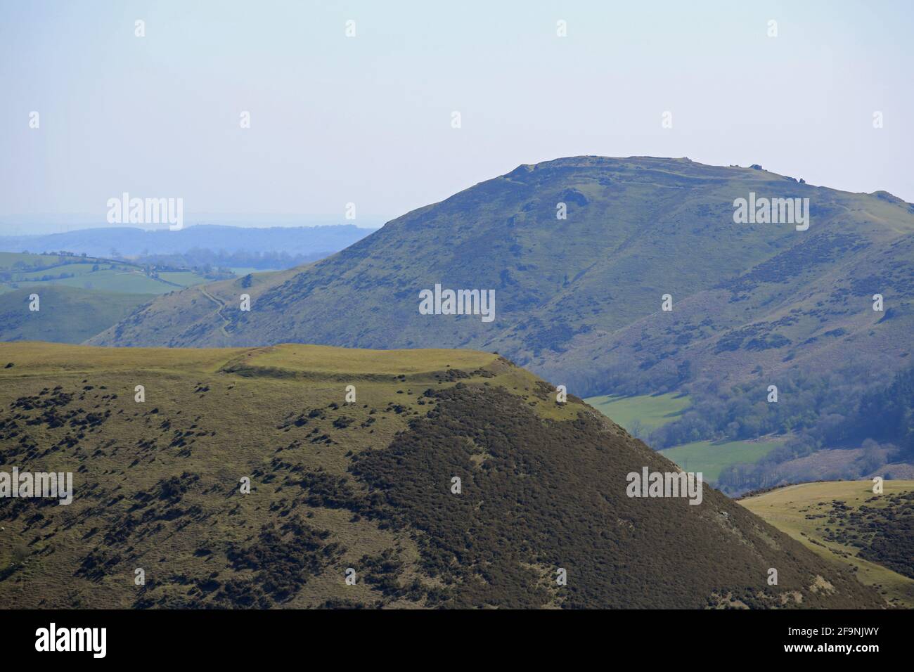 Bodbury ring ancient hillfort above the Carding mill valley, Church Stretton, Shropshire, England, UK. Stock Photo