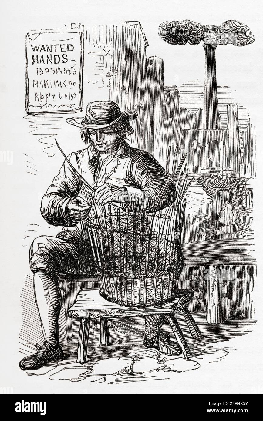 Basket weaving in the 16th century.  From The History of Progress in Great Britain, published 1866. Stock Photo
