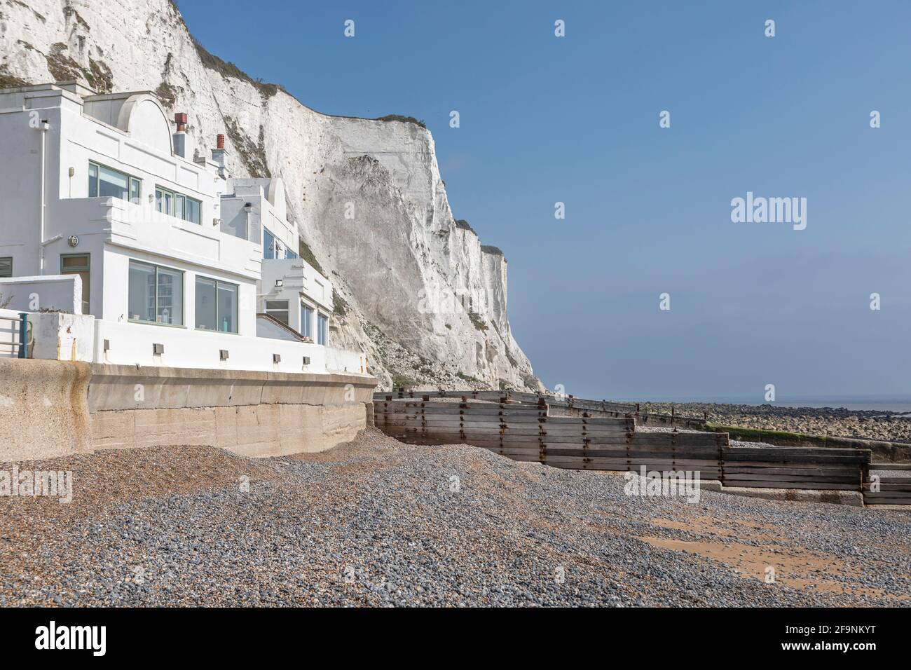White houses and the white cliffs at St Margarets Bay near Dover, Kent