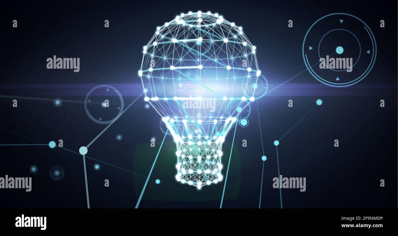 Composition of network of connections forming light bulb over blue ...