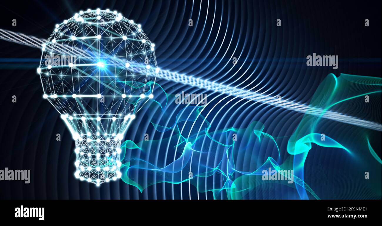 Composition of network of connections forming light bulb over light ...